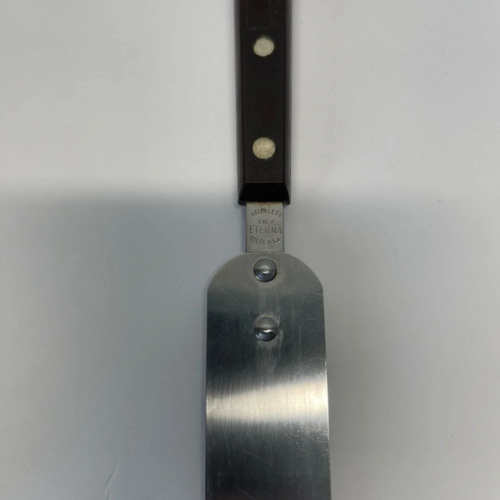 Vintage Ekco Potato & Spatula Stainless Steel Riveted Faux Wood Handle USA